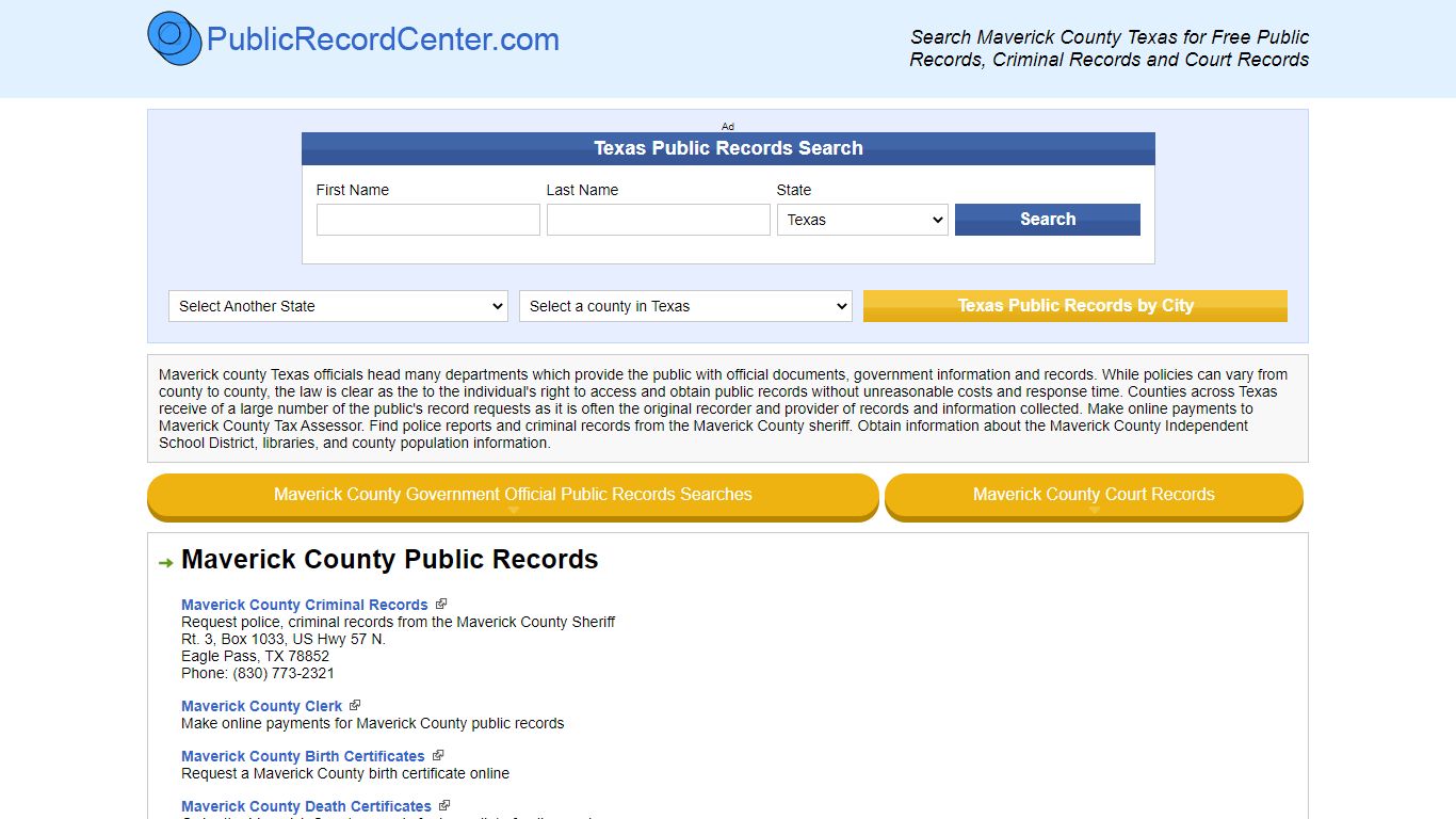 Maverick County Texas Free Public Records - Court Records - Criminal ...